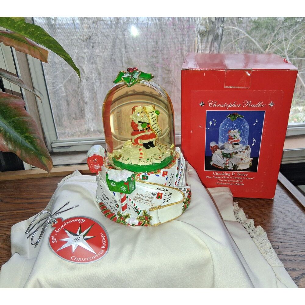 Vintage Chris Radko Musical Snow Globe Checking It Twice